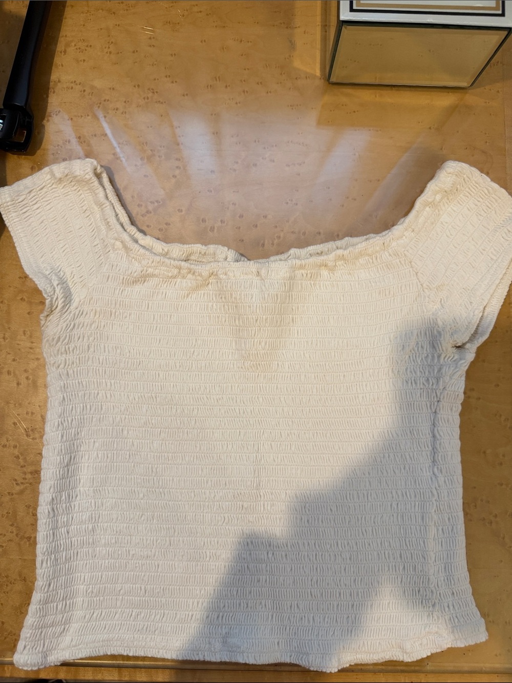 Brandy Melville Off-Shoulder White Smocked Crop Top